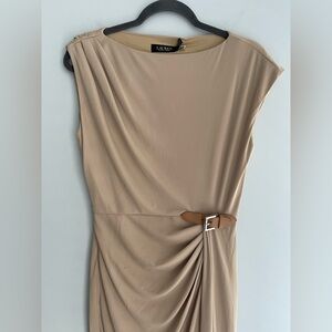 Ralph Lauren Beige Midi Dress with Brown Belt